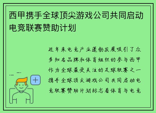 西甲携手全球顶尖游戏公司共同启动电竞联赛赞助计划 西甲携手全球顶尖游戏公司共同启动电竞联赛赞助计划